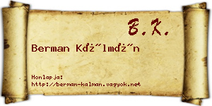 Berman Kálmán névjegykártya